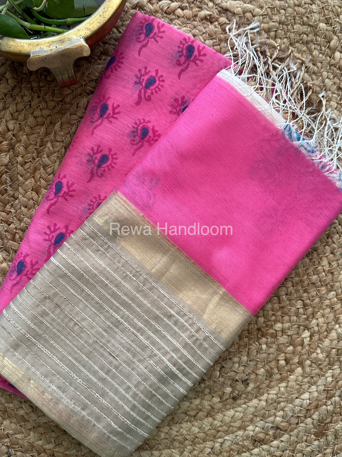 Maheshwari Rani Pink-White Handblock Print Top-Dupatta-HBS036