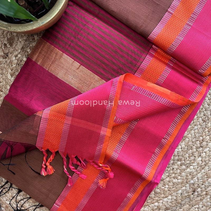 Maheshwari Brown Ganga Jamuna Rewa Border Saree GJD076