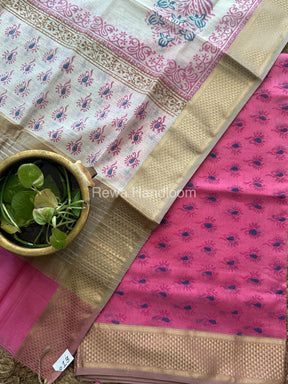 Maheshwari Rani Pink-White Handblock Print Top-Dupatta-HBS036