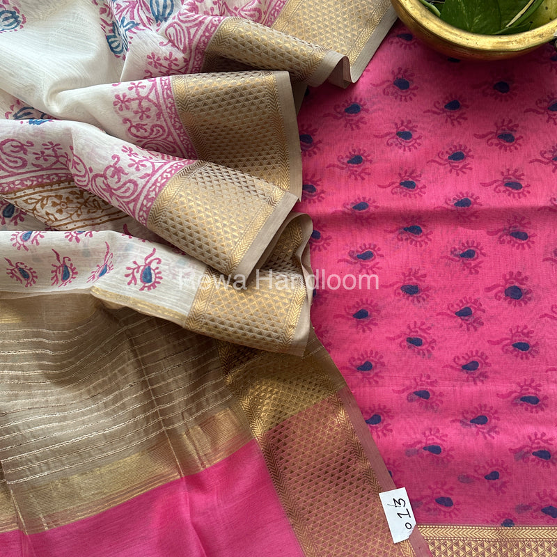 Maheshwari Handblock Print Top-Dupatta