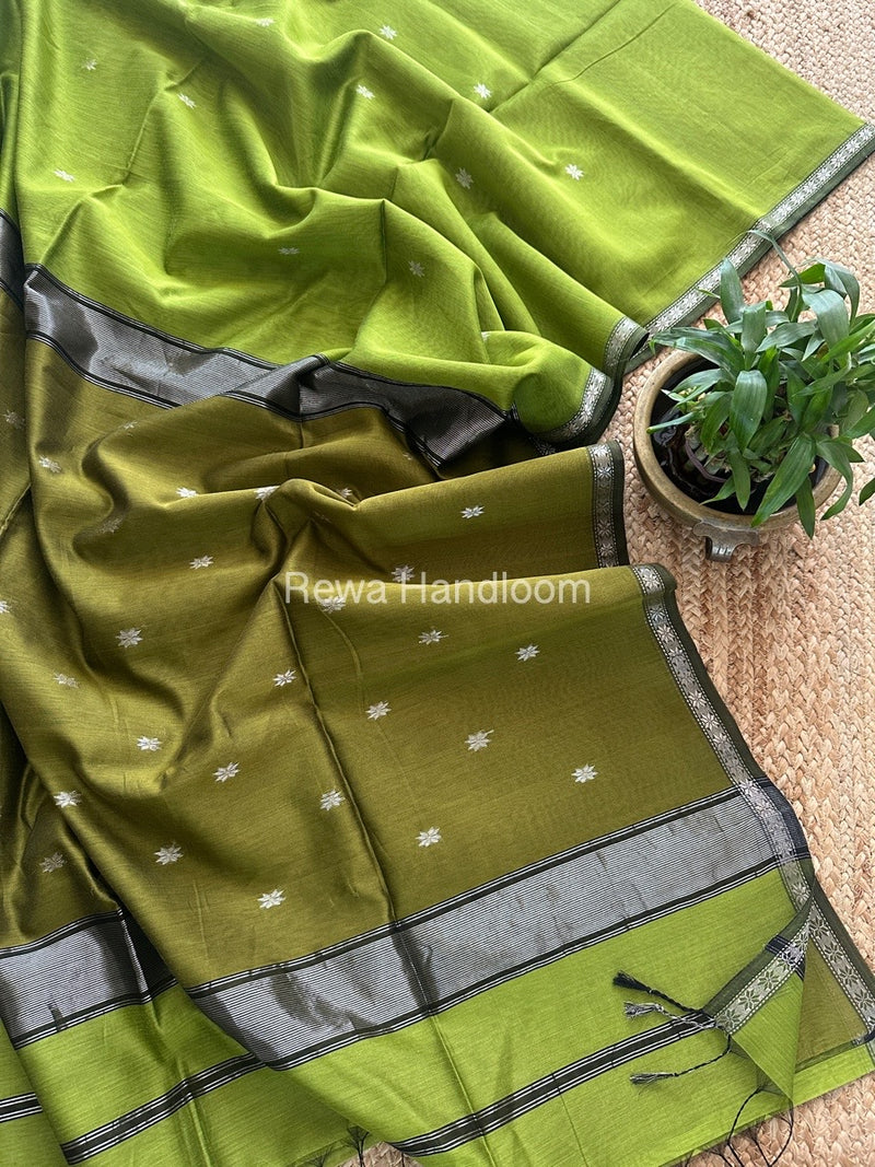 Maheshwari Chutney Green Silver Butti Saree BSS01