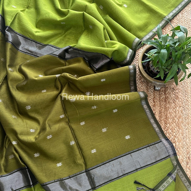 Maheshwari Chutney Green Silver Butti Saree BSS01