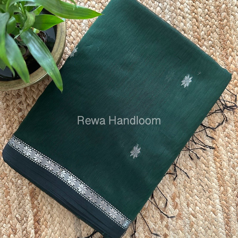 Maheshwari Dark Green Silver Butti Saree BSS03