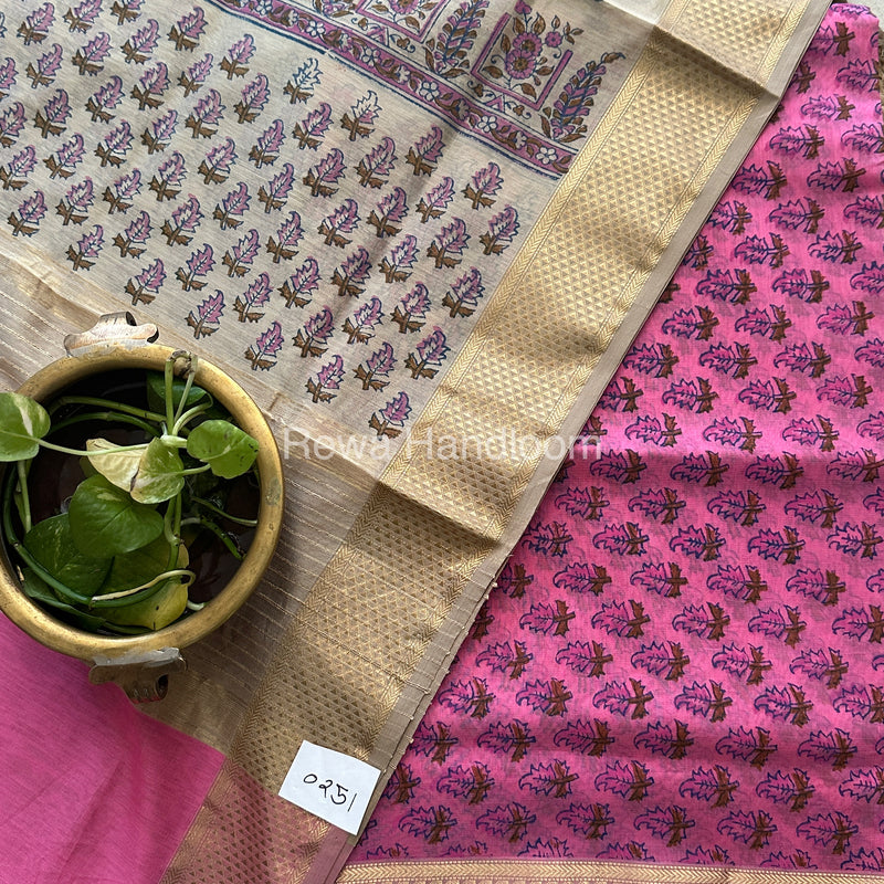 Maheshwari Rani Pink-Tussar Handblock Print Top-Dupatta HBS037