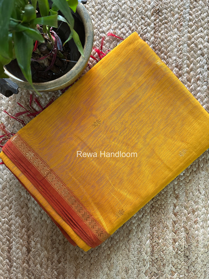 Golden Yellow Star Butti Maheshwari Saree SSB047