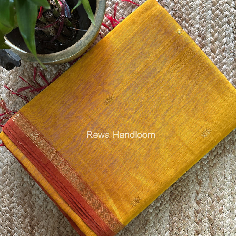 Golden Yellow Star Butti Maheshwari Saree SSB047