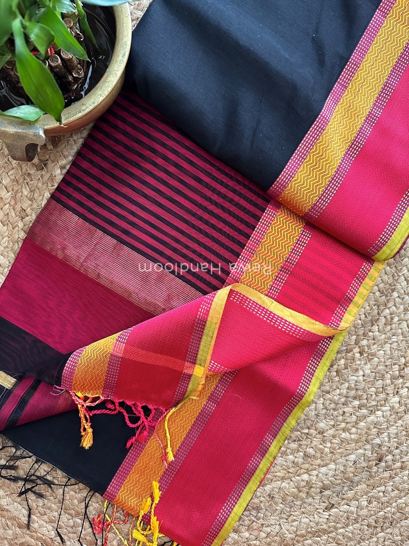 Maheshwari Black Ganga Jamuna Rewa Border Saree GJD080