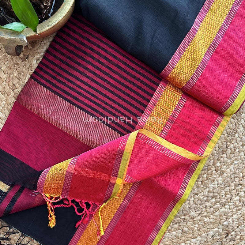 Maheshwari Black Ganga Jamuna Rewa Border Saree GJD080