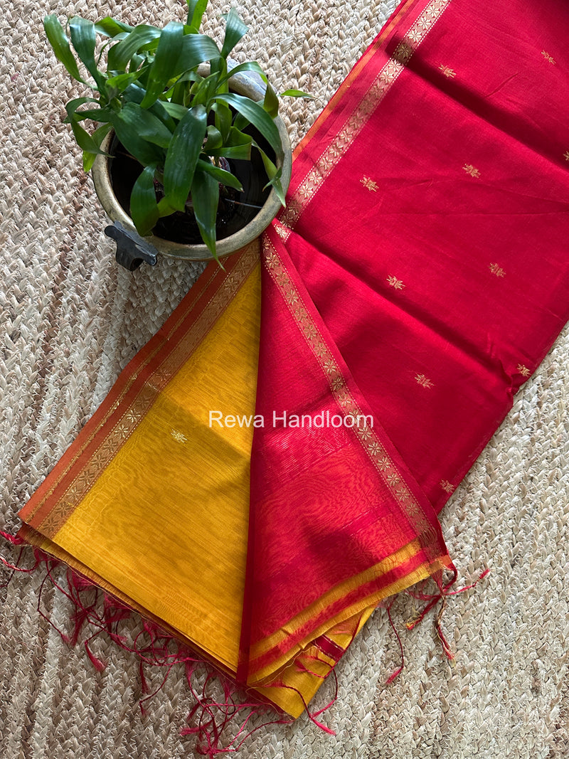 Golden Yellow Star Butti Maheshwari Saree SSB047