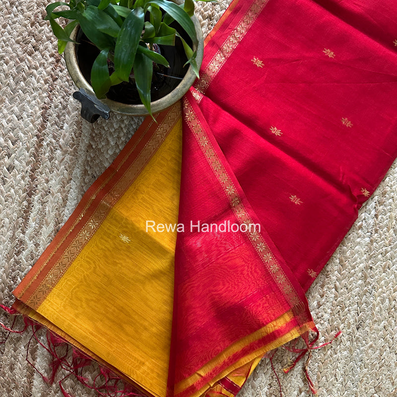 Golden Yellow Star Butti Maheshwari Saree SSB047