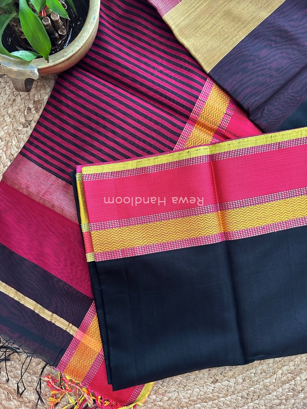 Maheshwari Black Ganga Jamuna Rewa Border Saree GJD080