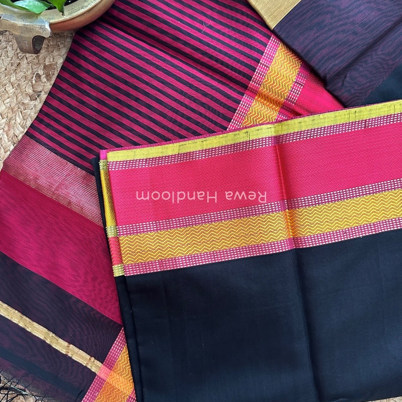 Maheshwari Black Ganga Jamuna Rewa Border Saree GJD080