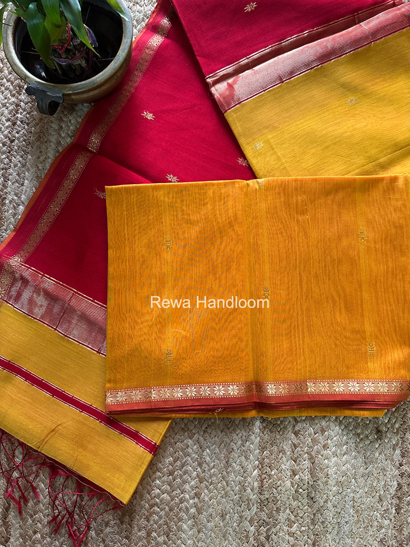 Golden Yellow Star Butti Maheshwari Saree SSB047
