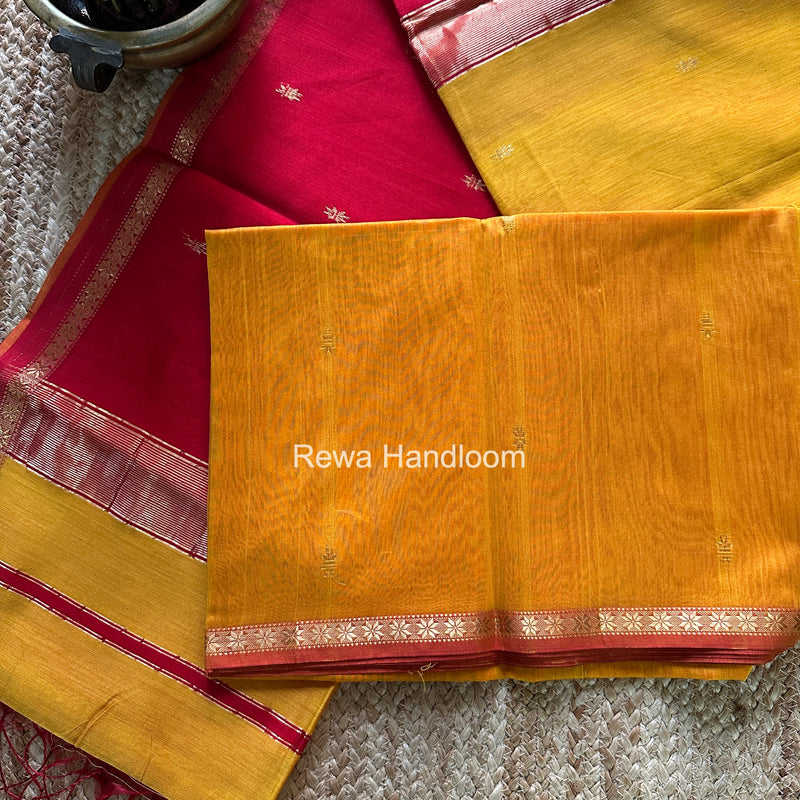 Golden Yellow Star Butti Maheshwari Saree SSB047