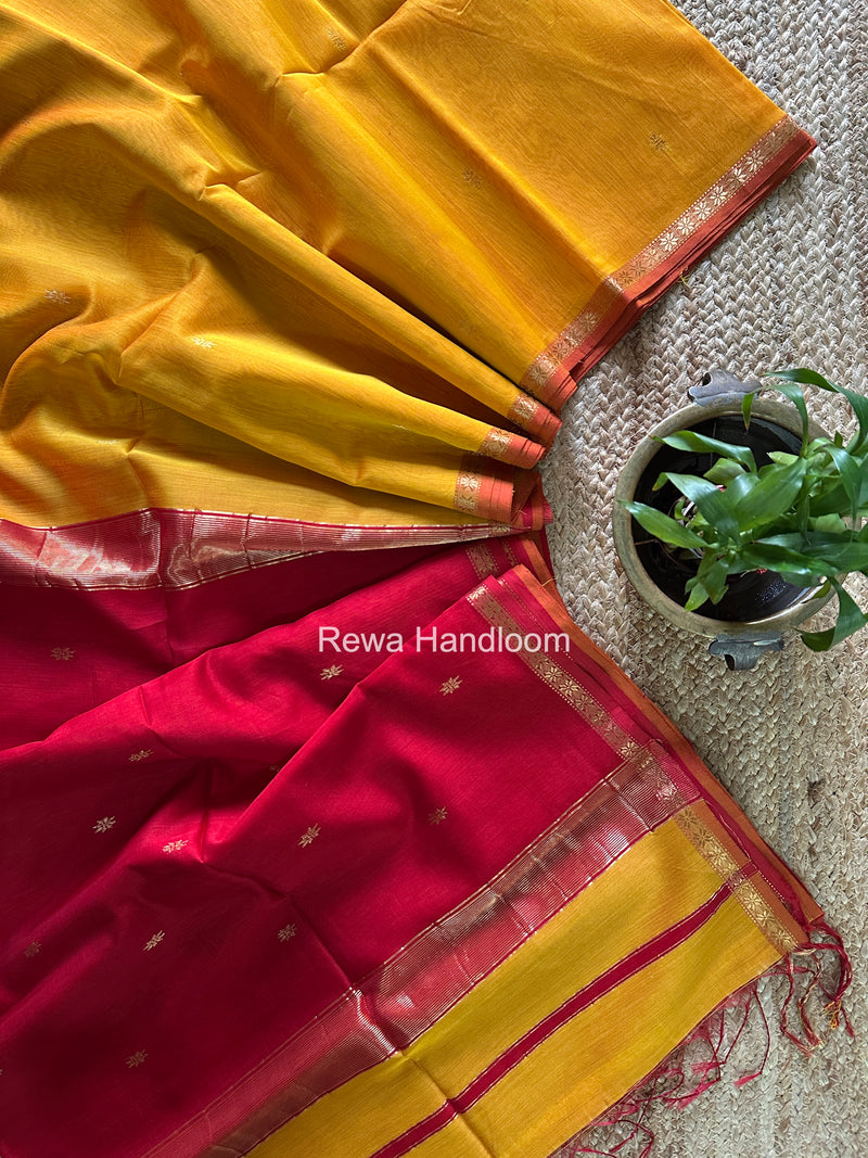 Golden Yellow Star Butti Maheshwari Saree SSB047