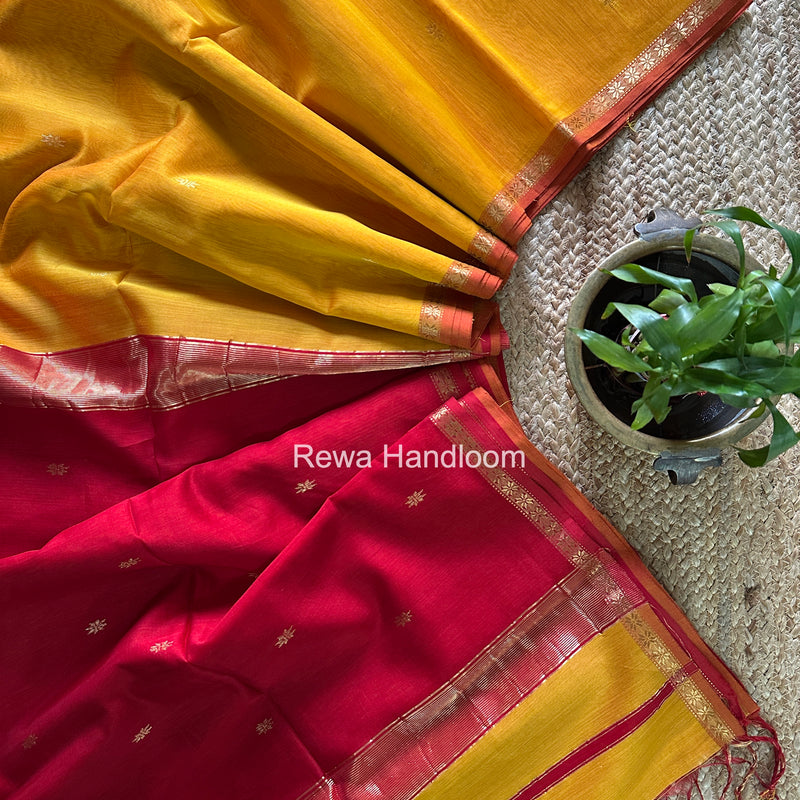Golden Yellow Star Butti Maheshwari Saree SSB047