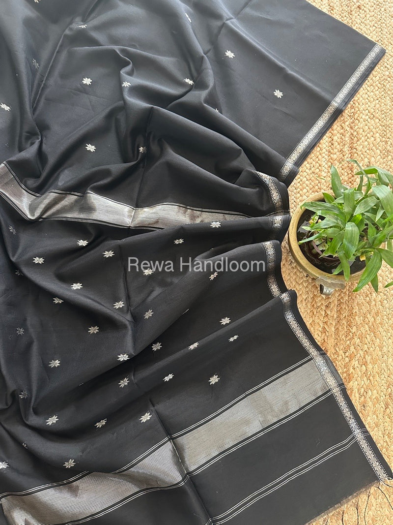 Maheshwari Black Silver Butti Saree BSS02