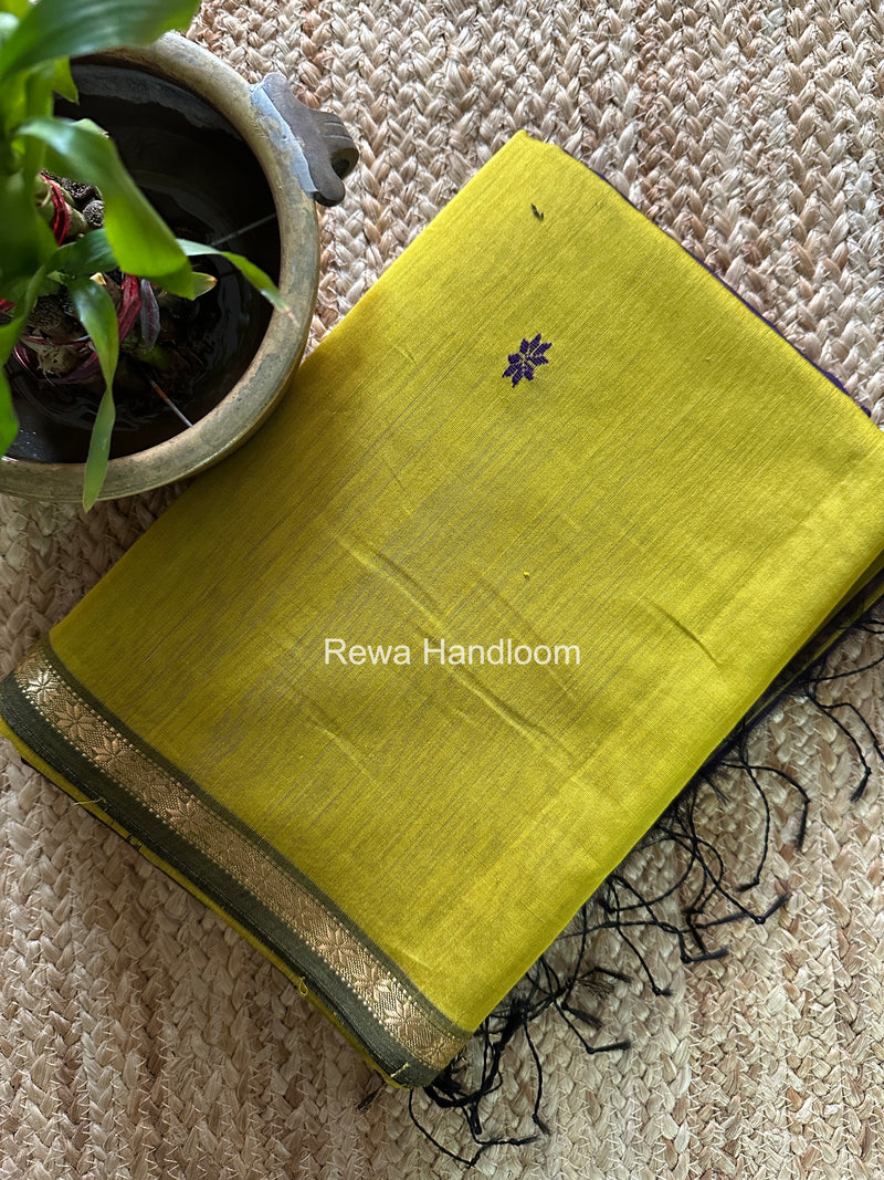 Lemon Yellow Star Butti Maheshwari Saree SSB050