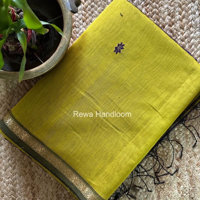 Lemon Yellow Star Butti Maheshwari Saree SSB050