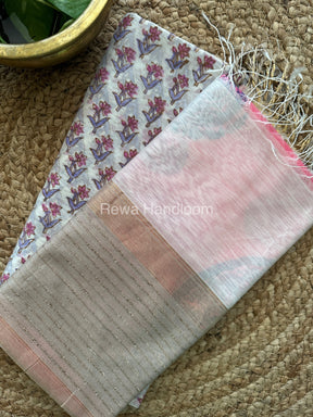 Maheshwari White- Pink Handblock Print Top-Dupatta-HBS042