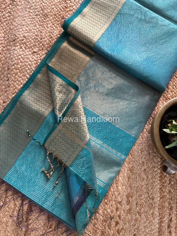 Exclusive Maheshwari FIrozi Blue Tissue Silk Saree ZTS0158