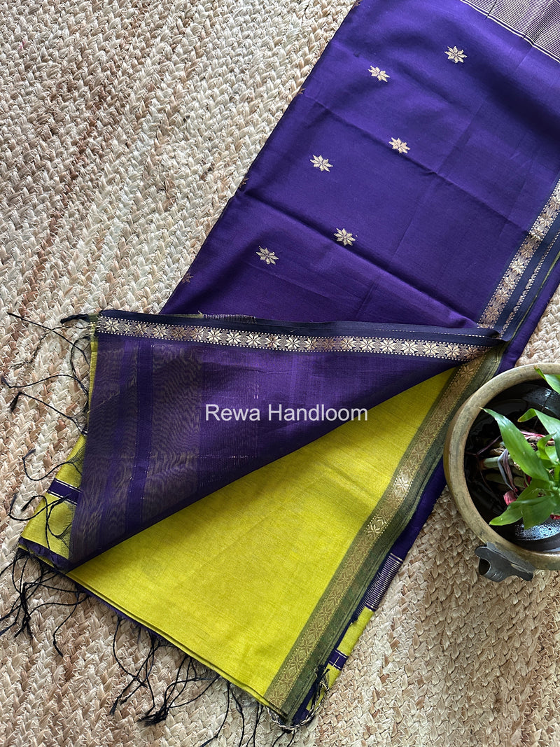 Lemon Yellow Star Butti Maheshwari Saree SSB050
