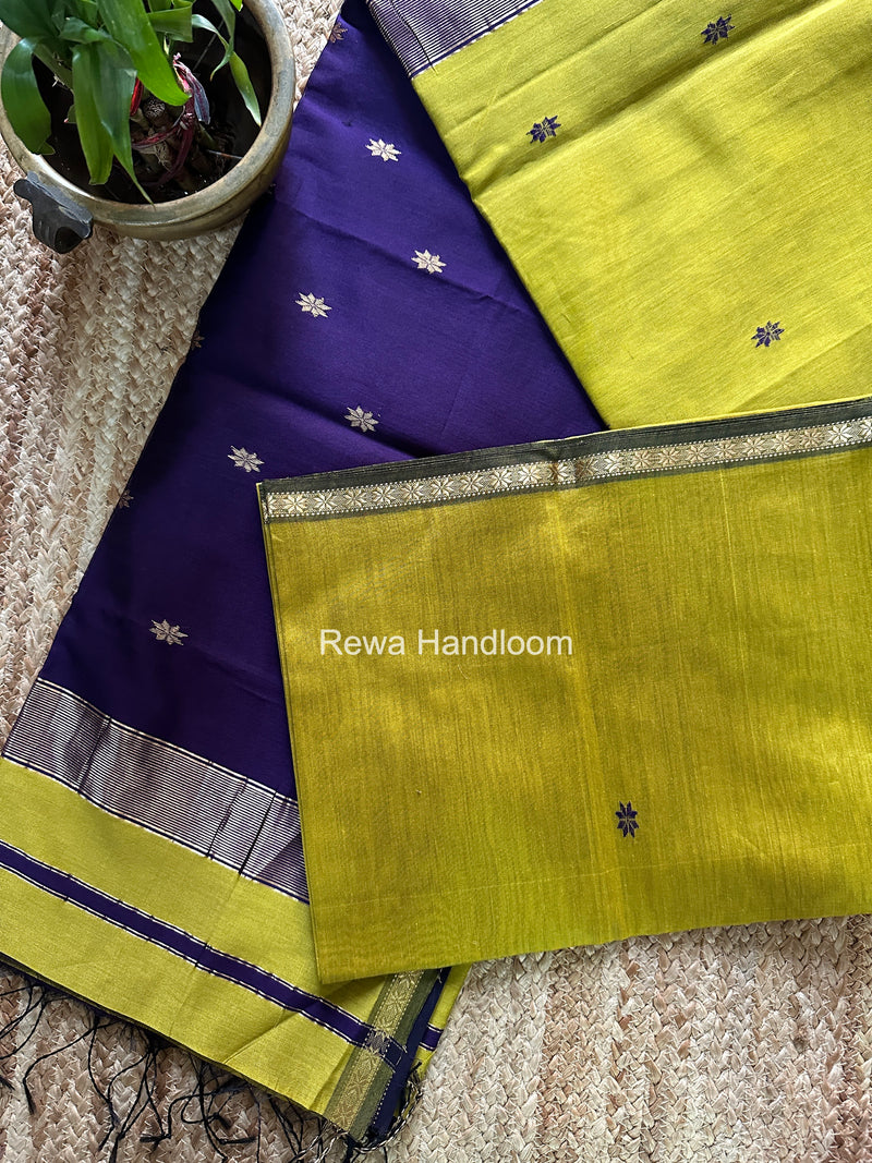 Lemon Yellow Star Butti Maheshwari Saree SSB050