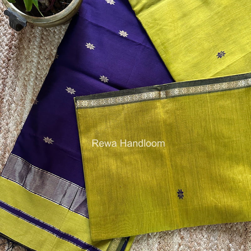 Lemon Yellow Star Butti Maheshwari Saree SSB050