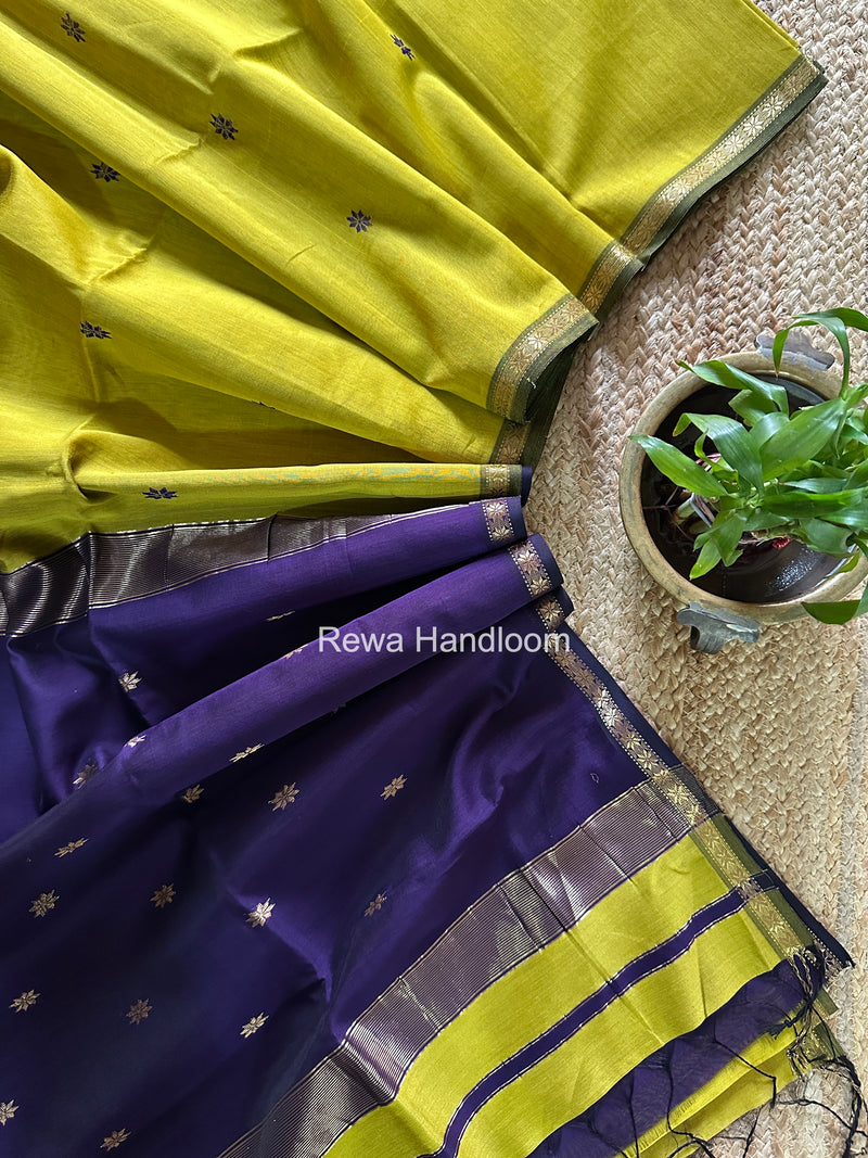 Lemon Yellow Star Butti Maheshwari Saree SSB050