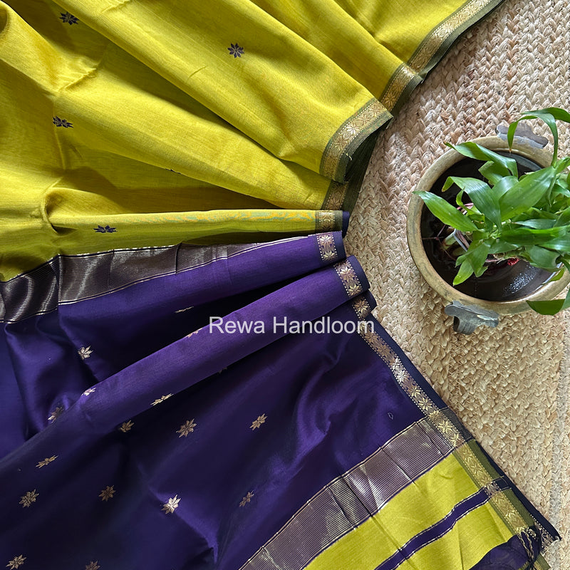 Lemon Yellow Star Butti Maheshwari Saree SSB050