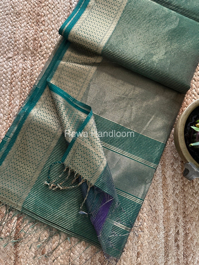 Exclusive Maheshwari Mehendi Green Tissue Silk Saree ZTS0157