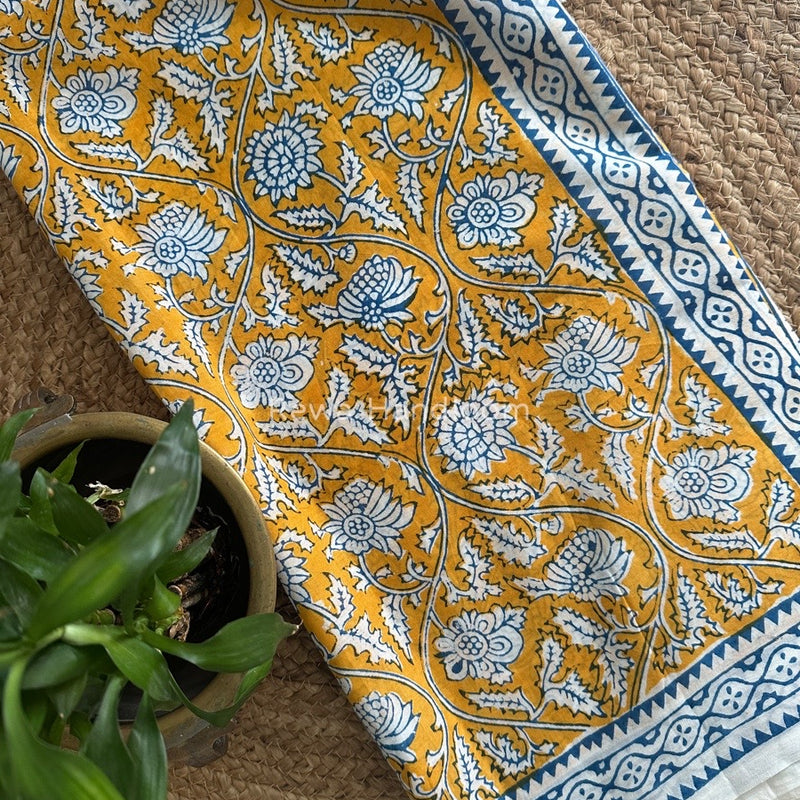 Yellow Indigo Cotton Saree IND03