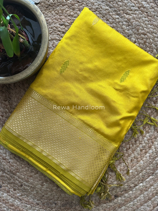 Maheshwari Yellow-Green Pure Silk Saree PS038