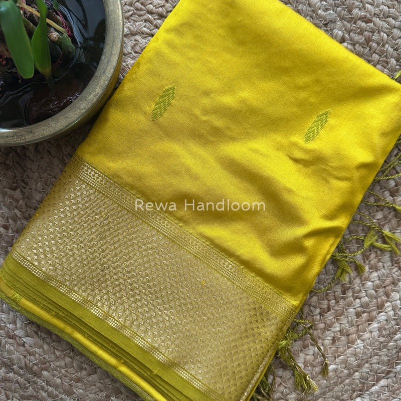 Maheshwari Yellow-Green Pure Silk Saree PS038