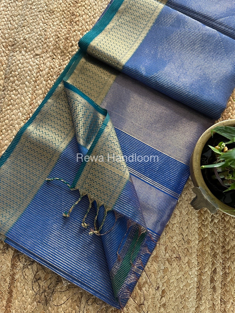 Exclusive Maheshwari Blue Tissue Silk Saree ZTS0159