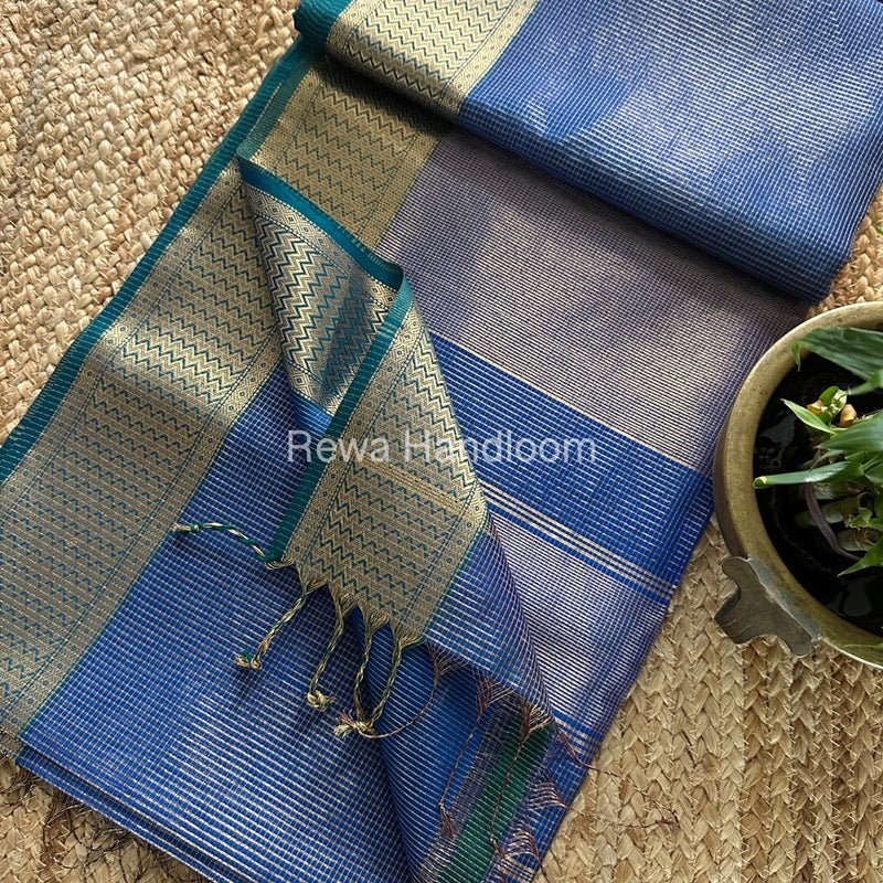 Exclusive Maheshwari Blue Tissue Silk Saree ZTS0159