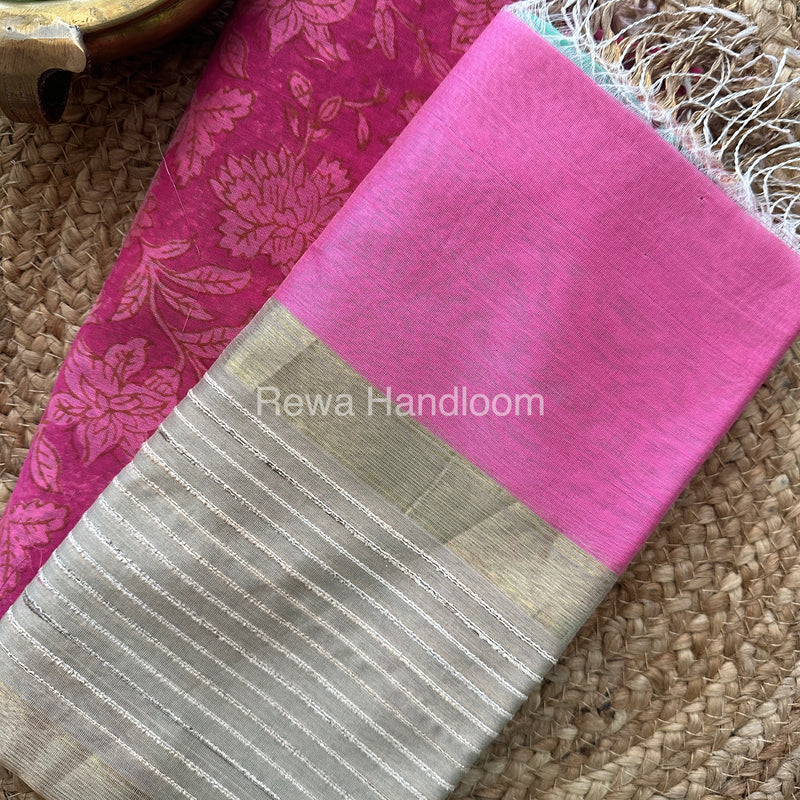 Maheshwari Rani Pink-Sea Green Handblock Print Top-Dupatta-HBS051