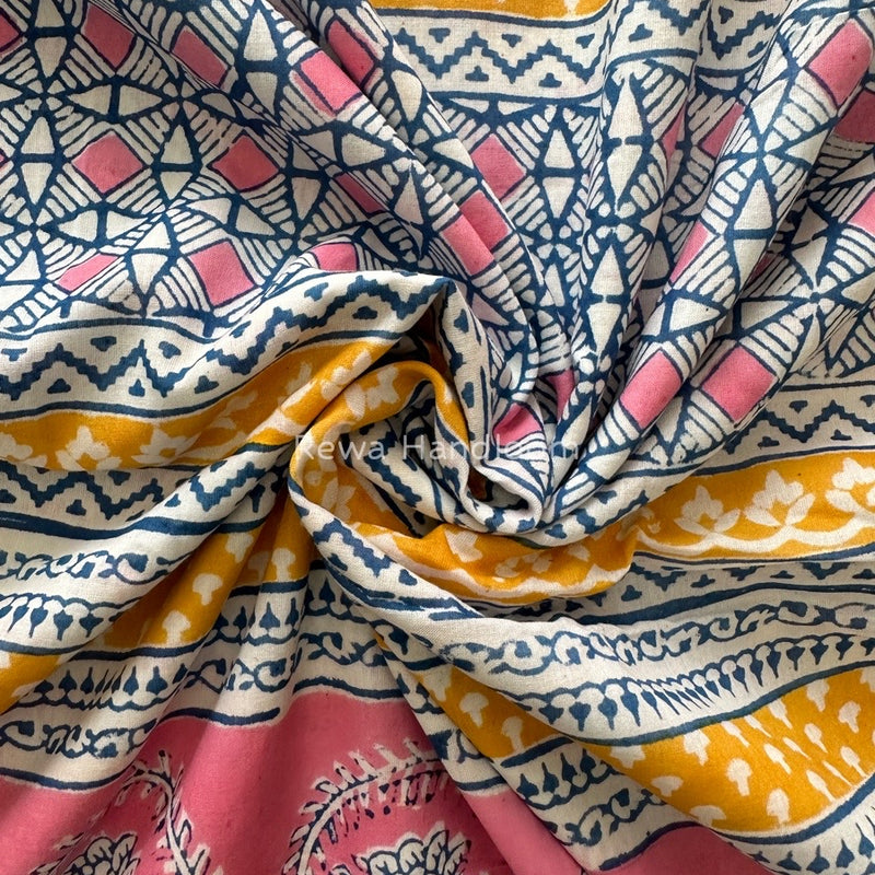 Yellow Indigo Cotton Saree IND03