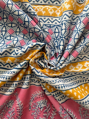 Yellow Indigo Cotton Saree IND03