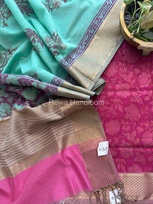 Maheshwari Handblock Print Top-Dupatta