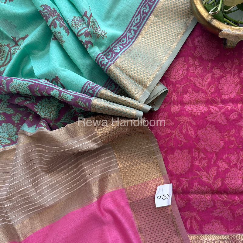 Maheshwari Handblock Print Top-Dupatta