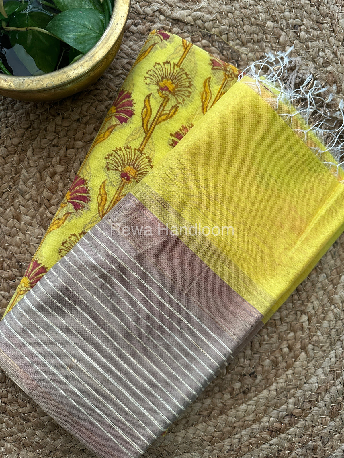 Maheshwari Yellow-Pink Handblock Print Top-Dupatta-HBS048