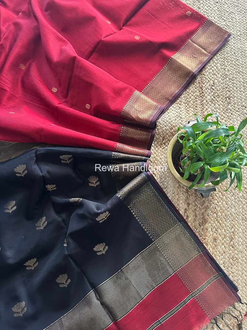 Maheshwari Maroon Lotus Butta Saree LBS067