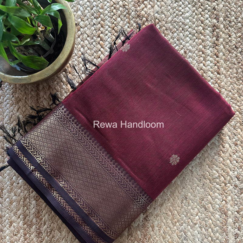 Maheshwari Wine Lotus Butta Saree LBS068