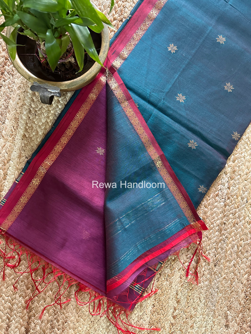 Dark Onion Pink Star Butti Maheshwari Saree SSB046