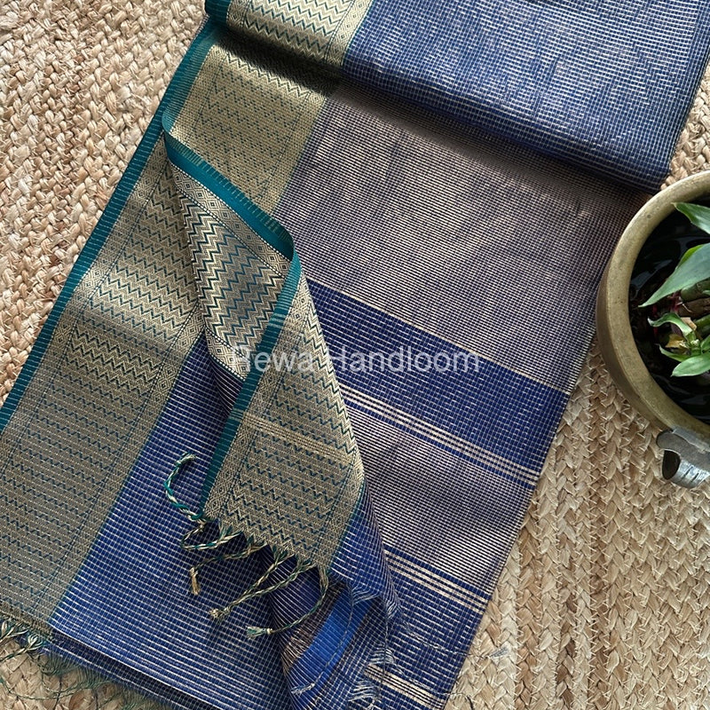 Exclusive Maheshwari Blue Tissue Silk Saree ZTS0150