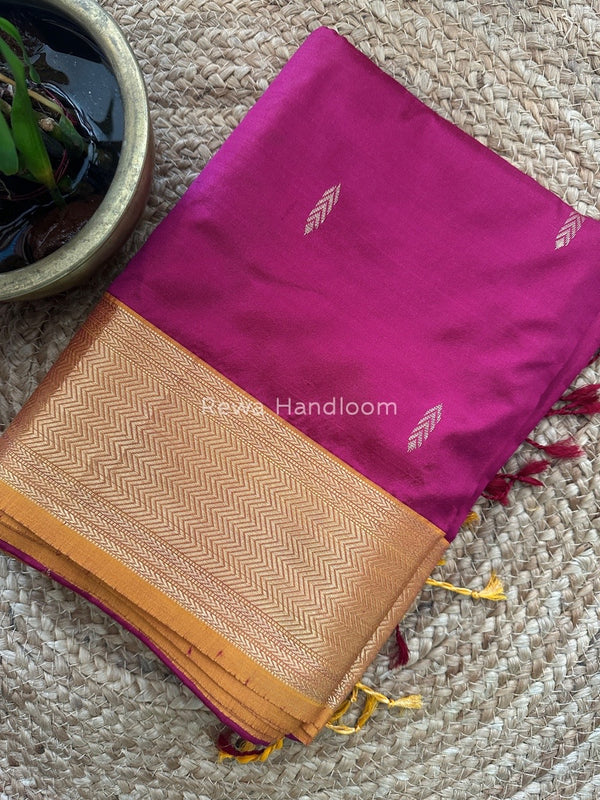 Maheshwari Magenta-Golden Yellow Pure Silk Saree PS035