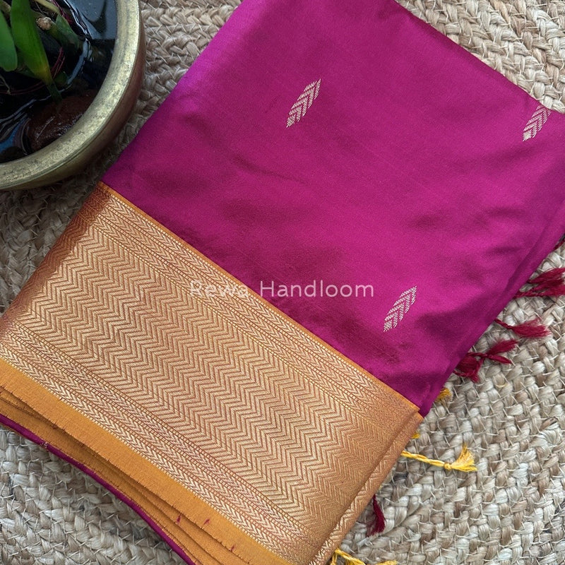 Maheshwari Magenta-Golden Yellow Pure Silk Saree PS035