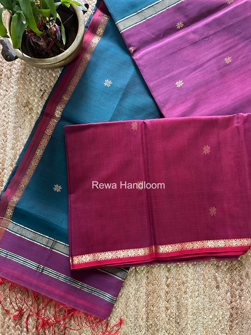 Dark Onion Pink Star Butti Maheshwari Saree SSB046