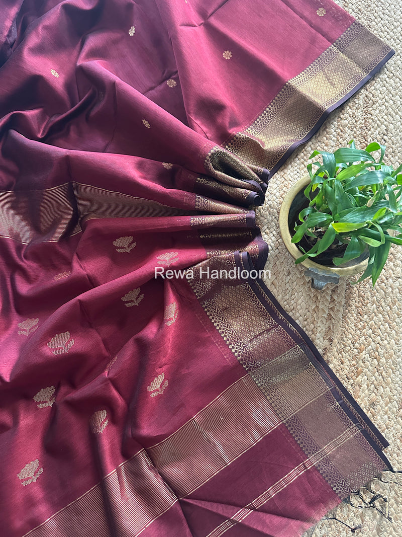 Maheshwari Wine Lotus Butta Saree LBS068